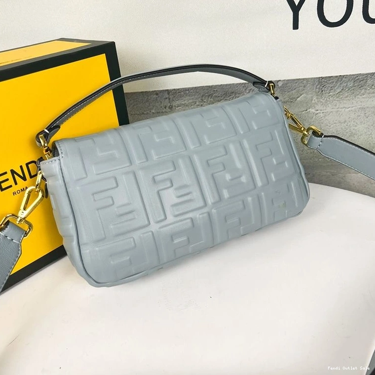 Affordable Sky Nappa Motif In Baguette Leather Fendi Medium FF Bag Blue 0725